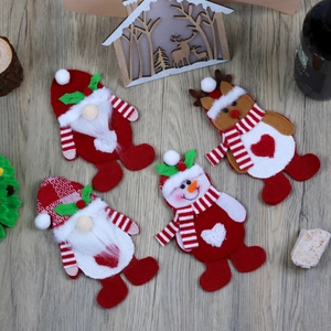 Set of 4 Christmas gnome snowman and reindeer felt cutlery holders for holiday table decor