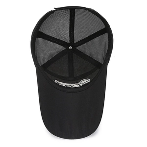 Classic black breathable mesh baseball cap with white Sports embroidery for summer