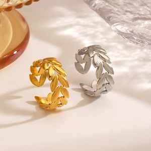 Verstellbare 18K Gold und Silber Edelstahl Weizenblatt Ringe im minimalistischen Set