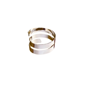 Minimalist silver multilayer spiral cuff bracelet with a sleek metallic mirror finish