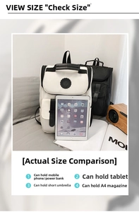Size comparison of casual backpacks with an iPad showing large storage capacity