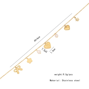 Detail showing the gold stainless steel necklace dimensions with multiple multi-element charms
