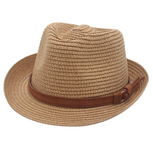 Straw Fedora Trilby Hat Summer Beach Sun Protection Breathable Short Brim With Decorative Faux Leather Belt Tassels