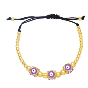 Bohemian evil eye bracelet with purple square beads and adjustable black woven cord