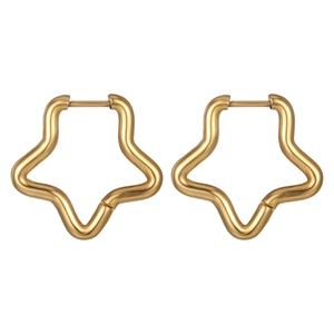 Modern gold pentagon star earrings in polished stainless steel for men and women