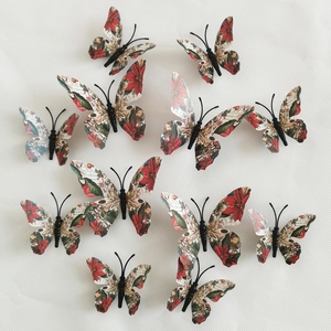 3D Butterfly Wall Stickers Christmas Floral Patterns PVC Removable Mural Art Decals For Home Bedroom Holiday Decor