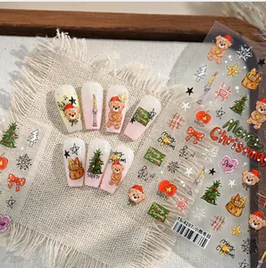 Detailed Christmas nail art stickers featuring bears, trees and snowflakes model TS-4197