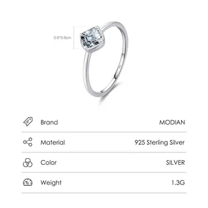 Minimalist S925 sterling silver ring featuring a square-cut sparkling zircon gemstone