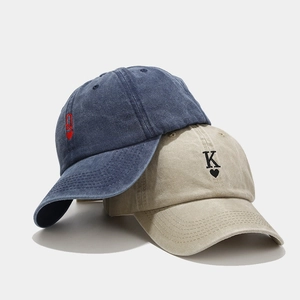 Vintage Washed Cotton Baseball Cap Poker Heart Embroidery Sun Protection Adjustable Street Peaked Hat Men Women