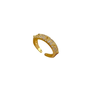 Adjustable gold plated spike ring with micro-paved cubic zirconia for women