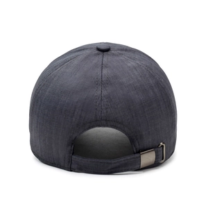 Deep grey men's baseball cap with adjustable metal buckle shown from a rear perspective view