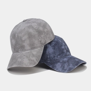Retro tie-dye washed cotton baseball caps in gray and navy blue marble texture finish