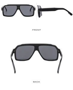 Detailed views showing the front, side, and back of these retro black oversized sunglasses