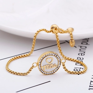 Gold stainless steel mother bracelet with sparkling rhinestones and mother heart pendant