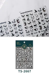 Detail of 3D panda nail stickers TS-2667 featuring lazy pandas and bamboo designs