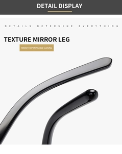 Close-up of sleek black semi-rimless cat eye sunglasses temple with smooth finish
