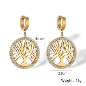 Detailed size chart of gold Tree of Life earrings with dimensions 4.4cm by 2.8cm