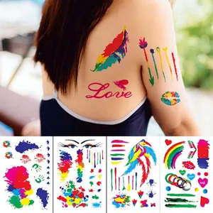 Rainbow graffiti temporary tattoo stickers waterproof art set with feather and love motifs