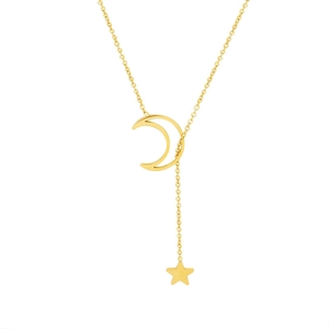Y2K gold moon and star pendant necklace in 18k plated stainless steel minimalist style