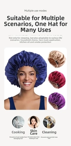 Detail showing the adjustable elastic drawstring and buckle on this satin hair bonnet