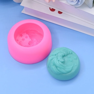Silicone Santa Moon mold for DIY baking and handmade soaps with intricate moon face relief