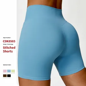 Short de Yoga Taille Haute pour Femmes Contrôle du Ventre Remonte-Fesses Coupe Slim Nylon Spandex Respirant Short de Sport