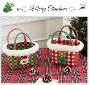 Christmas gift basket with Santa Claus embroidery and white plush trim details