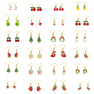 Set of 24 pairs of Christmas themed drop earrings featuring trees, snowflakes and reindeer