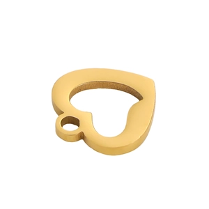 Detailed macro view of a hollow heart-shaped 18k gold plated stainless steel pendant