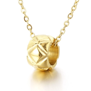 Gold-toned rhombus pattern engraved band pendant necklace with polished finish