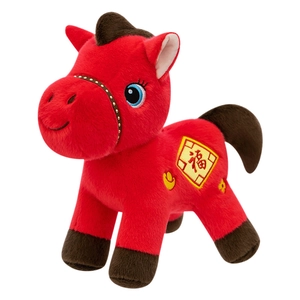 Red Year of the Horse plush toy mascot with 'Fu' embroidery for Chinese New Year