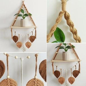 Étagère murale en macramé bohème faite main avec planche en bois pour décoration
