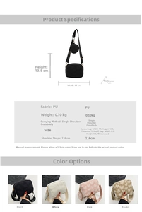 Quilted heart texture PU leather crossbody bag dimensions and material specification details