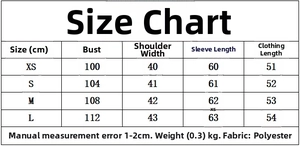 Tableau détaillé des tailles pour veste d'automne et pantalon droit en cm