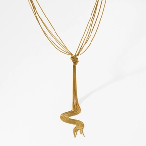 Exaggerated multi-layer gold chain necklace with knotted tassel for a chic hip-hop look