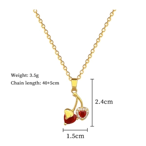 Detailed size chart of cherry heart pendant necklace with chain dimensions and weight