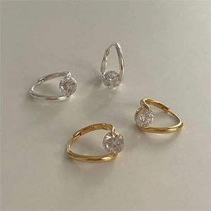 Round Cubic Zirconia 925 Sterling Silver Hoop Earrings Minimalist Geometric Korean Style For Women