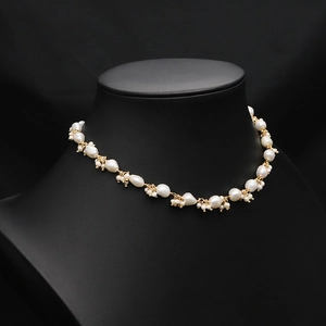 Artificial Baroque Pearl Necklace Irregular Natural Freshwater With Gold Plated Beads Vintage Clavicle Chain Jewelry For Women