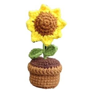 Handmade crochet sunflower car air vent clip accessory crafted from premium yarn