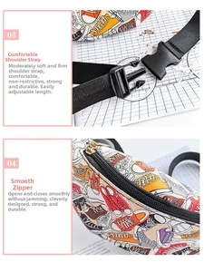 Detail view of adjustable nylon strap with safety buckle and smooth metal zipper on waist bag