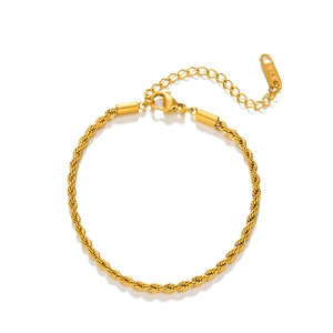 Classic 18K gold plated stainless steel rope chain bracelet with lobster clasp