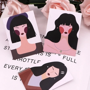 Illustrative jewelry display cards featuring elegant hand-drawn female portraits with rose