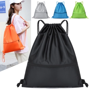 Waterproof nylon drawstring backpack for sports and gym in various colors with zipper pocket