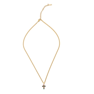Gold stainless steel necklace with a colorful gemstone cross pendant and adjustable chain