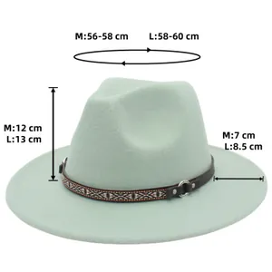Size chart for wide brim fedora showing M and L dimensions for head girth and height