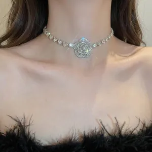Sparkling floral tassel necklace with zircon pendant on model for elegant fashion