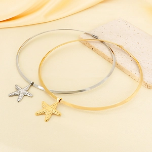 18K gold plated starfish choker necklaces in gold and silver on silk fabric base