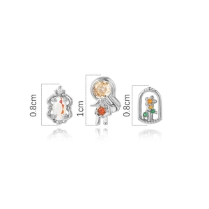 Set di 3 orecchini in argento con design a fumetti e intarsi di zirconi colorati