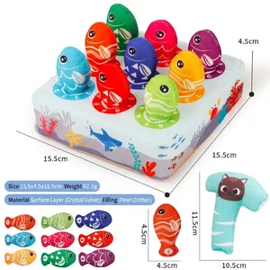 Soft plush educational tissue box toy for infants with colorful fish and velvet hammer