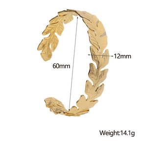 Detail shot of leaf bracelet showing 60mm diameter and 12mm width measurements